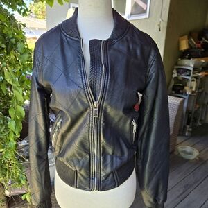 RD Style Black Faux Leather Quilted Bomber Jacket | Size Small
